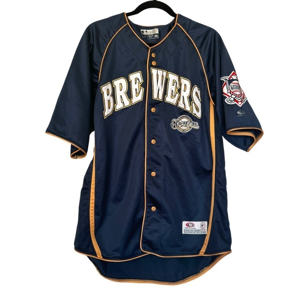 MLB Brewers Baseball Jersey Navy Blue & Gold